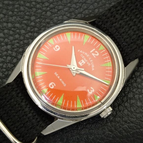 Vintage 1978 Favre Leuba Manual Mens Silver Watch W/Leather Strap - Picture 6 of 9